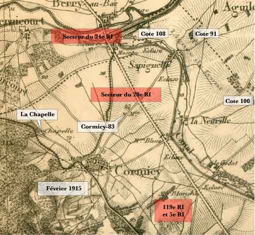 carte du secteur du 28e RI en fvrier 1915