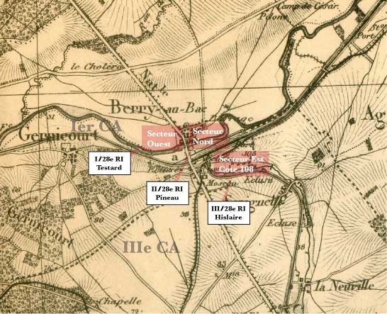 carte du secteur de Berry-au-Bac pour dcembre 1914