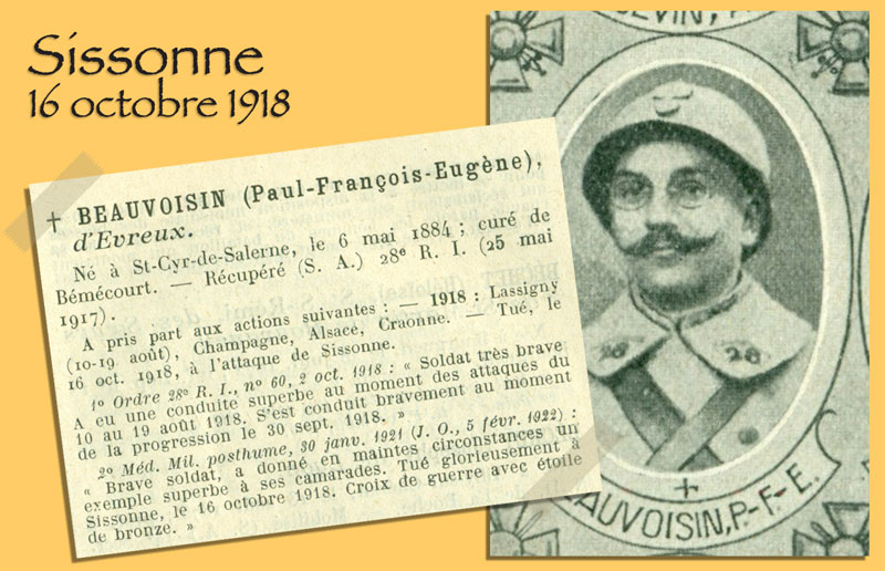 Paul Beauvoisin, cur, tu  Sissonne le 16 octobre 1918