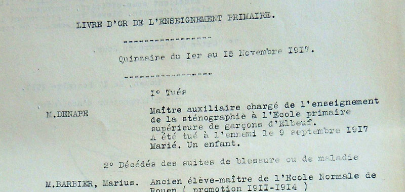 Extrait du livre d'or de l'enseignement, Seine-Maritime