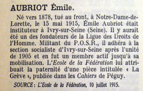 La notice biographique d'mile Aubriot. Le dictionnaire biographique du mouvement ouvrier franais