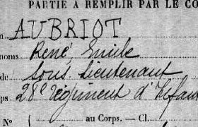 Fiche "Mort pour la France" d'mile Aubriot