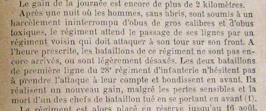 Extrait de l'historique du 28e RI pour aot 1918.