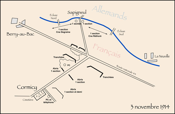 Plan du secteur de Sapigneul le 3 novembre 1914