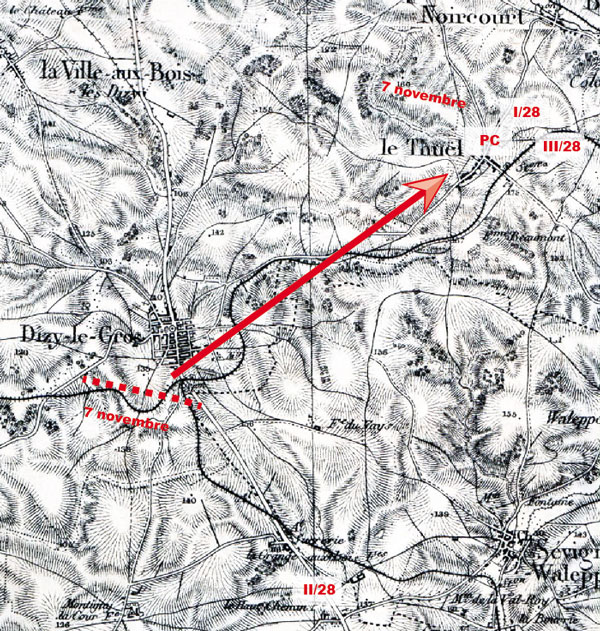 Carte du 7 novembre 1918. 28eRI.