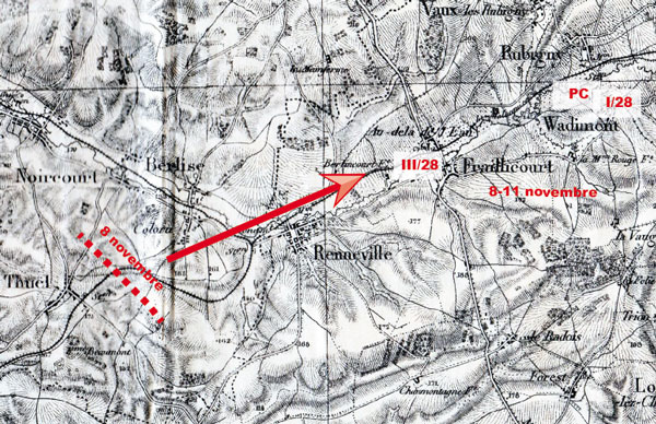 Carte du 8 novembre 1918. 28eRI.