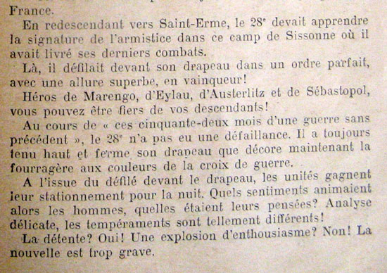 Extrait de l'historique du 28e RI : novembre 1918.
