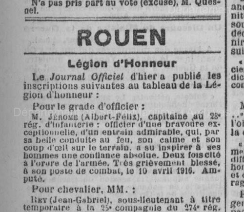 Extrait du Journal de Rouen du 1er juin 1916