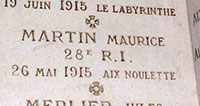 ex voto pour le  soldat Martin du 28e RI
