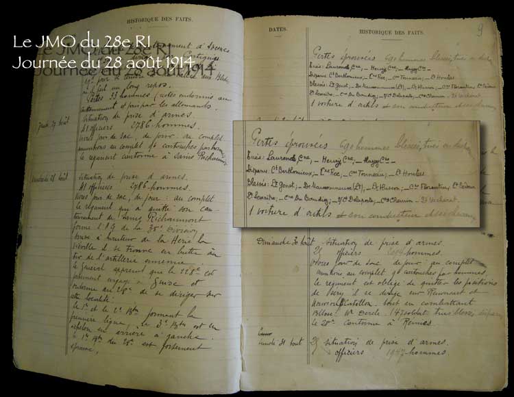 Extrait du JMO du 28e RI pour le 28 août 1914