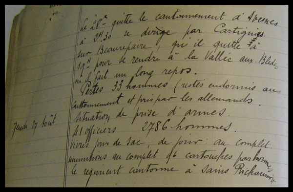 Extrait du JMO du 28e RI : le 27 août 1914