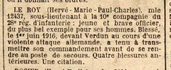 Herv Le Roy, officier du 28e RI