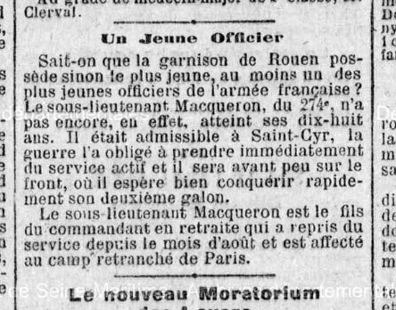Alban Macqueron, sous-lieutenant du 274e RI