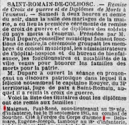 Extrait du Journal de Rouen du 9 octobre 1917.