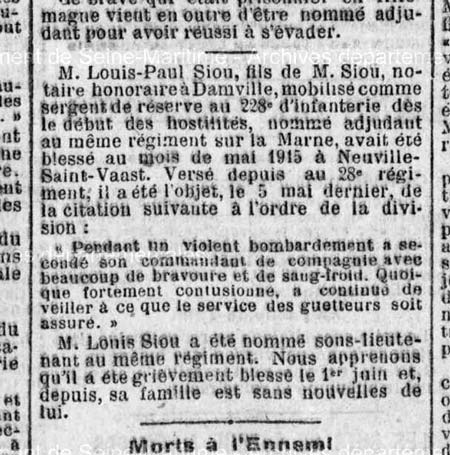 Extrait de journal : Louis Siou.