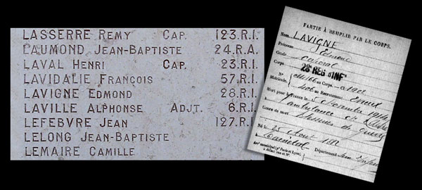 Le nom d'Edmond Lavigne, ossuaire de la nécropole de Pontavert Le nom d'Edmond Lavigne, ossuaire de la nécropole de Pontavert